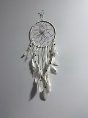 White Feather Dreamcatcher Wall Hanging - Neutral Home Wall Decor